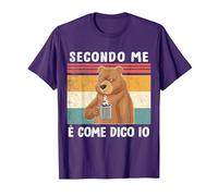 Secondo Me è Come Dico Io Divertente e Simpatica Frase Orso Maglietta, Uomo, Viola, 3XL