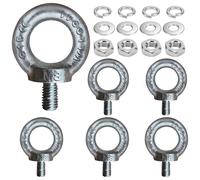 Seconero 6 Pezzi Bulloni ad Occhiello M8 Golfari Bullone per Sollevamento Vite ad Anello in Acciaio C15, Bullone Occhiello M8 Con Rondelle e Mutti Esagonali per Sollevamento Fissaggio 140KG DIN 580