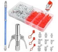 Seconero Set di Ingrassatori, 270 PCS Ingrassatori M6 M8 M10 con Tappi, Ingrassatore Manuale, Ingrassatore con Tubo Flessibile da 30 cm, Assortimento di nippli, Doppia Maniglia Testina Ingrassatore