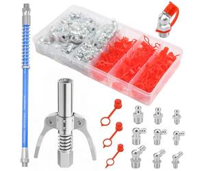 Seconero Set di Ingrassatori, 270 PCS Ingrassatori M6 M8 M10 con Tappi, Ingrassatore Manuale, Ingrassatore con Tubo Flessibile da 30 cm, Assortimento di nippli, Doppia Maniglia Testina Ingrassatore
