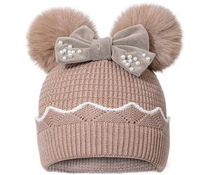 SECRET AROMA Cappello Invernale per Bambine con Doppio Pompon, Caldo Berretto con Fiocco per Neonati e Bambini, Berretto da Sci per 1-6 Anni