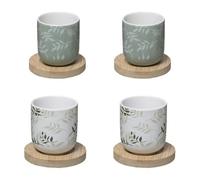 Secret de Gourmet - Set di 8 pezzi: 4 tazze in terracotta verde e 4 sottobicchieri in bambù