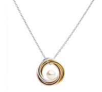 Secret & You Collana con collana di perle d'acqua dolce coltivate e pendente in argento 925 millesimo - Tre anelli placcati in oro Perla rotonda da 5 a 5,5 mm - 40 o 45 cm di lunghezza.
