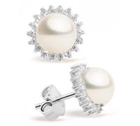 SECRET & YOU Orecchini Donna Perle Coltivate d'Acqua Dolce a Bottone e Zirconi | Argento 925 Rodiato