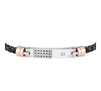 Bracciale Sector Bandy Uomo Pelle Nera e Acciaio Silver (SZV114)