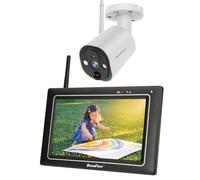 SecuFirst Kit Telecamera di Sorveglianza per Esterni, con Monitor Interno | Touchscreen da 7", con 2 TB di Memoria Espandibile, per Lavorare senza Wi-Fi, Baby Monitor, Telecamera 2K, per Esterni, 32 GB