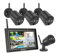 SecuFirst Kit Telecamere Videosorveglianza Esterno,con 7" Monitor Touchscreen NVR, 4X Videocamera Sorveglianza Esterno 2K,Funziona senza Wi-Fi, 64 GB di memoria, Espandibile a 2TB.