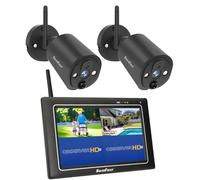 SecuFirst Kit Telecamere Videosorveglianza Esterno, con Monitor Touch Screen da 7" +2X Telecamere senza fili da esterno,2K Baby Monitor, funziona senza Wi-Fi, 64 GB di memoria.