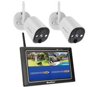 SecuFirst Kit Telecamere Videosorveglianza Esterno, con Monitor Touch Screen da 7" +2X Telecamere senza fili da esterno,2K Baby Monitor, funziona senza Wi-Fi, 64 GB di memoria.