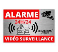 SecureHome Systems - Set di 8 adesivi effetto alluminio deterrenti furto - Allarme + videosorveglianza 24 ore su 24- Alta qualità, resistenza alla pioggia e ai raggi UV - 8,5 x 5,5 cm