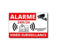 SecureHome Systems - Set di 8 adesivi sfondo bianco deterrenti volo 8,5 x 5,5 cm - Allarme + videosorveglianza 24 ore su 24 - Alta qualità, resistenza pioggia e UV..