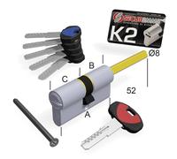 Cilindro sagomato k2 3200-q x pomolo securemme ott.nich.satin chiavi 5 mm 65 30+