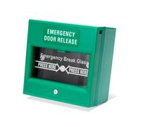 SecureMyDoor Punto di chiamata in vetro di rottura della porta di emergenza, montaggio superficiale in plastica verde, sostituzione manuale a doppio polo per controllo accessi serrature magnetiche