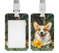 Securi - Porta badge verticale con fiore tropicale e corgi, con cordino, resistente, resistente, porta badge, impermeabile, per infermiere, ufficiali, insegnanti