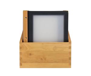 SECURIT - Box con Set 20 Carte A4 Wood - Colore Nero | Scatola in legno di teak - Include 10 porta menu - Dorso nero elegante
