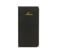 SECURIT - Carta Menu Classic - Formato A45 - 2 Pagine - Colore Nero | Similpelle Cucita a Mano - Angoli Metallici Oro - Include 1 Doppio Inserto