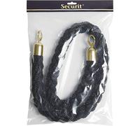 SECURIT - Corda Intrecciata per Sistema Barriera Classic - per Bar, Ristoranti, Pub, Negozi - Agganci con Moschettoni - 150 cm - Finitura Dorata - Colore Nero