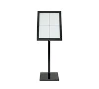 SECURIT - Espositore LED Black Star Con Palo e Base - Per Caffè, Ristoranti, Bar, Negozi - 4 Pagine A4 - LED Bianchi - Acciaio Martellato Nero - Cavo da 5m e Telecomando Incluso - Ruote non Incluse