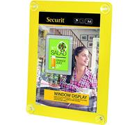 SECURIT - Lavagna con Ventose - Per Superfici in Vetro - Per Bar, Ristoranti, Pub, Negozi - Formato A4 - Double Face - Colore Giallo