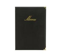 SECURIT - Porta Menu Classic A4 - Similpelle Nera - Angoli Oro | Inserto Doppio 4 Pagine A4 - Angoli Oro - Per Ristoranti e Bar