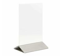 SECURIT Porta poster da tavola verticale A6 - Base acciaio inox, acrilico trasparente