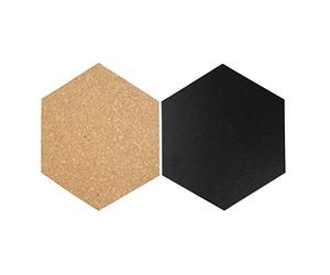 SECURIT - Set 4 Lavagne in Ardesia e 3 in Nero - 20x23 cm | Set Esagonale da Parete - Pennarello a Gesso Liquido Incluso - Puntine Incluse - Nastro Biadesivo per Montaggio