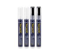SECURIT - Set Da 4 Pennarelli A Gesso Liquido Resistenti all'Acqua - Per Lavagne, Vetro, Metallo, Porcellana, Specchio, Plastica - Punta Media 2-6mm - Colori Bianco, Nero