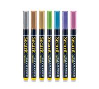 SECURIT - Set Da 7 Pennarelli A Gesso Liquido Assortiti Metallici - Per Lavagne, Vetro, Metallo, Porcellana, Specchio, Plastica - Punta Fina 1-2mm - Colori Rosa, Verde, Blu, Rame, Argento, Oro