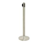 SECURIT - Set di Colonnina e Base per Sistema Barriera Retrattile - Per Bar, Ristoranti, Pub, Negozi - Nastro in Nylon 205 cm - Acciaio Inox Spazzolato - Finitura Cromata - Colore Grigio