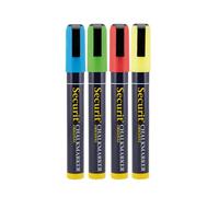 SECURIT - Set Da 4 Pennarelli A Gesso Liquido Assorti -Per Lavagne, Vetro, Metallo, Porcellana, Specchio, Plastica - Punta Media 2-6mm - Colori Giallo, Verde, Rosso, Blu