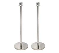 SECURIT - Set di 2 Colonnine e Base per Sistema Barriera Budget - Per Bar, Ristoranti, Pub, Negozi - Testa Piatta - 4 Punti di Connessione - Acciaio Inox Lucido - Finitura Cromata