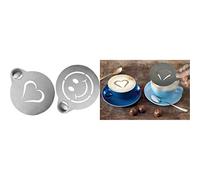 SECURIT - Set di 2 Stencil per Barista - Cuore e Smiley | Acciaio Inox - Per Caffè e Cappuccini - Riutilizzabili - 10x12,5cm