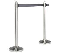 SECURIT - Set di Colonnina e Base per Sistema Barriera Retrattile - Per Bar, Ristoranti, Pub, Negozi - Nastro in Nylon 205 cm - Acciaio Inox Spazzolato - Finitura Cromata - Colore Grigio