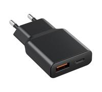 Security-01 USB C Fast Charger, 20 W PD 3.0, Dual Port Slim Plug USB-C & USB-A, Alimentatore di rete rapido per iPhone 17 17Pro 16 16Pro 16Pro Max 15 14 13 12 11, Samsung Cellulare Nero