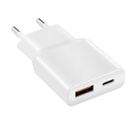 Security-01 USB C Fast Charger, 20 W PD 3.0, Dual Port Slim Plug USB-C & USB-A, Alimentatore rapido per iPhone 17 17Pro 16 16Pro 16Pro Max 15 14 13 12 11, Samsung Telefono Bianco