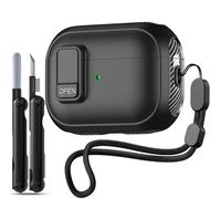 [Security Lock] Inesore Case Compatible with Airpods Pro 2nd Generation, Carbon Fiber Design Protection Case for AirPods Pro 2 with Wrist Strap, Low Profile Design Comes with Cleaning Pen, Black