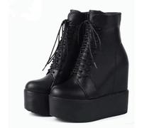 SECWL 14CM Punk Style Zeppe Stivaletti alla Caviglia Scarpe con Suola in Gomma Nera Stivali con Plateau Donna Allacciatura Autunno Sexy Lady Scarpe con Tacco a Spillo