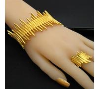 SECWL Braccialetto Cavo Color Oro con Anello per Donna Braccialetti di Rame con Ciondolo di Lusso Arabo Gioielli da Festa Braccialetti da Donna