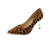 SECWL Scarpe col Tacco Alto Sexy con Stampa Leopardata da Donna, Punta in Metallo, Punta a Punta, Tacchi Sottili, Bocca Bassa, Scarpe di Lusso, Tempo Libero, Banchetto, Posto di Lavoro