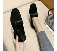 SECWL Scarpe da Donna con Punta Quadrata, Mocassini in Velluto e Nabuk, con décolleté e Catena di Cristalli, Mocassini con Tacco Basso, Espadrillas da Donna