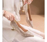 SECWL Scarpe da Sposa con Paillettes e Tacco Medio, da Donna, con Tacco Slip-on, da Donna, con Punta a Punta, Lucide, da Festa, Taglie Forti, con Tacco Alto da Donna, 42