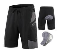 SECXEO Pantaloni Corti MTB Uomo con Fondello, Pantaloncini Ciclismo Uomo Enduro Pantaloncini MTB Uomo 3D Gel Imbottiti Intimo Mountain Bike Abbigliamento Bici(Size:L,Color:Nero)