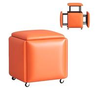 Sedia a cubo impilabile 5 in 1, multifunzionale, con ruote girevoli, poggiapiedi in pelle, per camera da letto, sala da pranzo, soggiorno, design moderno arancione