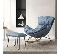 Sedia a dondolo beige con ottomana imbottita, sedia rilassante, comoda sedia per soggiorno, sedia a dondolo morbida imbottita con base in legno, perfetto per il tempo libero