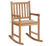 Sedia a dondolo con cuscino beige in legno massello teak, resistente alle intemperie, per giardino e terrazza, comodo schienale alto per una vita rilassante all'aperto