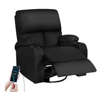 Sedia a Dondolo con Funzione Relax, Poltrona Massaggiante con Vibrazione e Calore, Porte USB e Type-C, Girevole a 360°, per Soggiorno, Camera da Letto, Cameretta dei Bambini, Camper, Similpelle, Nero