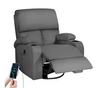 Sedia a dondolo con funzione relax, poltrona massaggiante con vibrazione e calore, porte USB e Type-C, girevole a 360°, per soggiorno, camera da letto, cameretta dei bambini, camper, Grigio