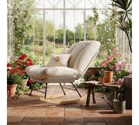 Sedia a dondolo con schienale multi-regolabile, design minimalista in stile nordico-moderno, morbido cuscino imbottito e struttura in legno massello. Ideale per rilassarsi in soggiorno, in camera da l