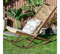 Sedia a dondolo da esterno in vimini sintetico, sedia da bistrot in rattan con cuscini e pedale, per portico, prato, giardino, cortile, terrazza, A-50 x 114 x 82 cm