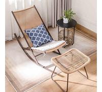Sedia a dondolo da esterno in vimini sintetico, sedia da bistrot in rattan con cuscini e pedale, per portico, prato, giardino, cortile, terrazza, B-50 x 98 x 86 cm